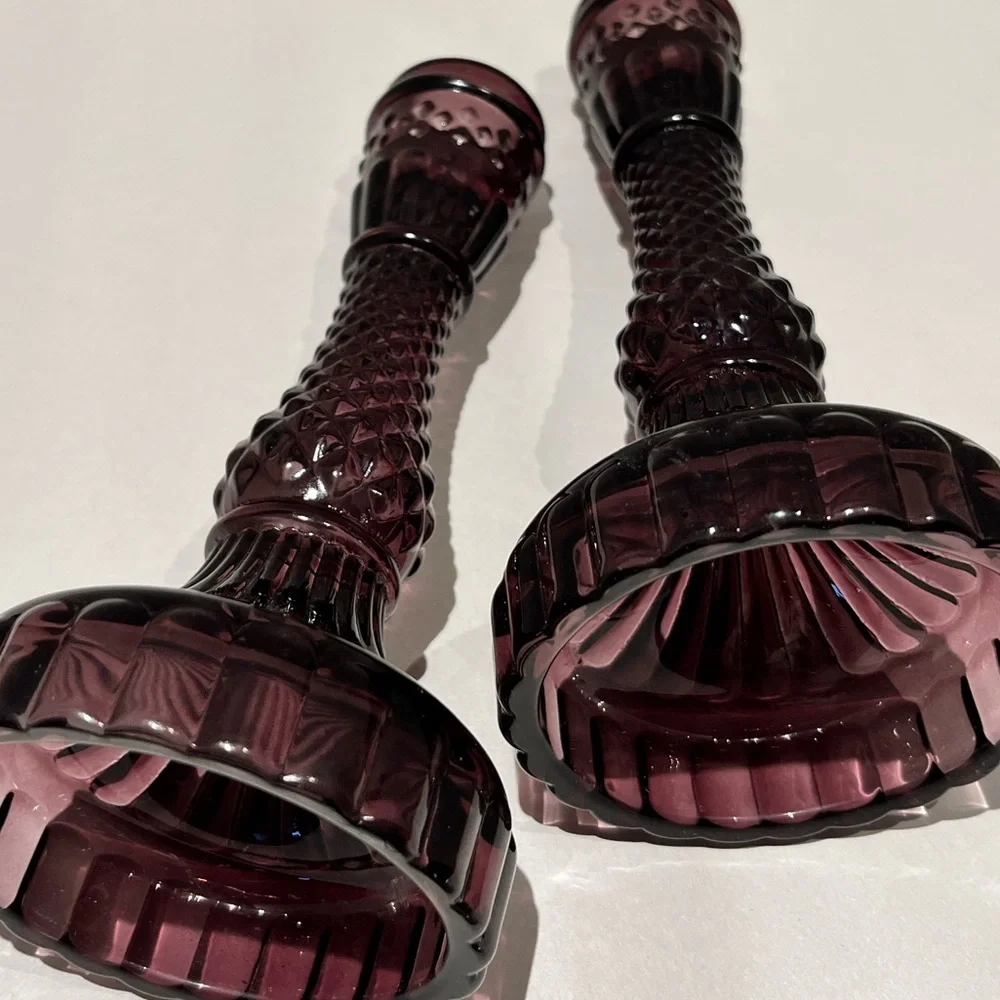 Vintage Purple / Cranberry Pressed Glass Candlesticks – Pair